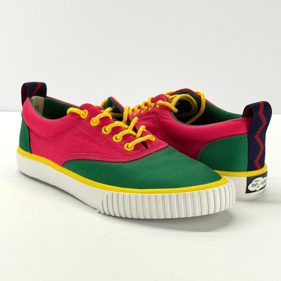 Sperry Rowing Blazers CVO Sneakers Mens 6.5 Green Red Yellow Lace Up Low Top - Picture 2 of 10